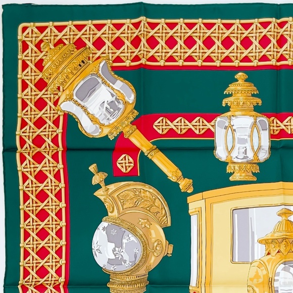 NWT Vintage Hermes Scarf “Feux de Route” in Deep Green - Picture 6 of 9